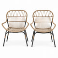 Outdoor Rattan Chairs Set with Steel Frame Beige 2 Pack