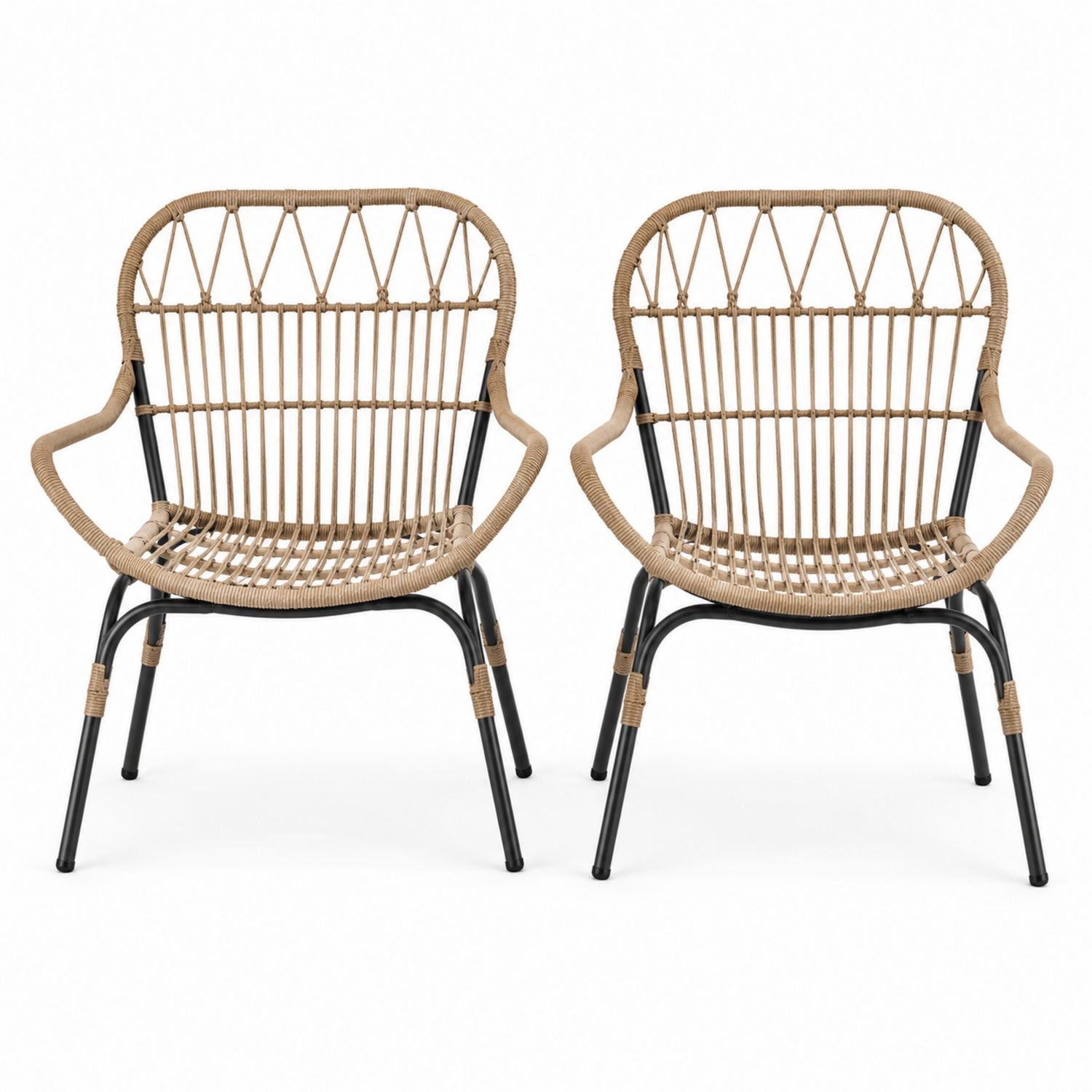 Outdoor Rattan Chairs Set with Steel Frame Beige 2 Pack