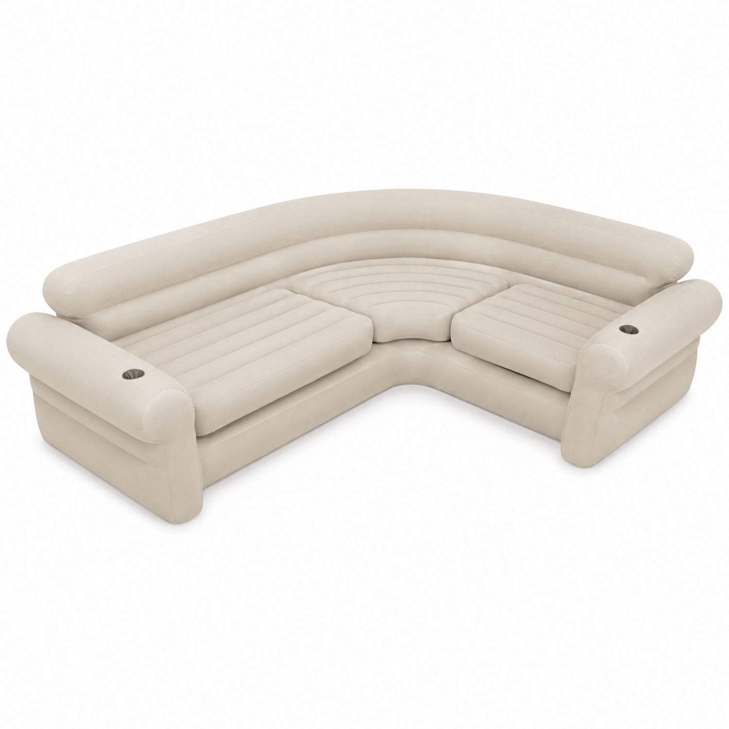 PVC Inflatable Beige L-Shaped Sofa with Cup Holders