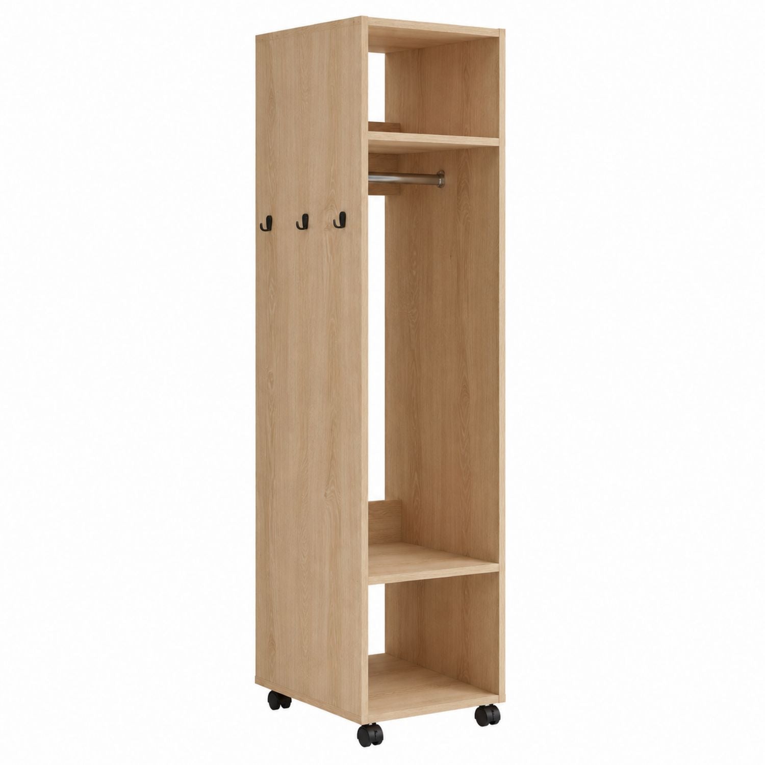 Wood Mobile Wardrobe with Shelves and Hanging Rod 180cm