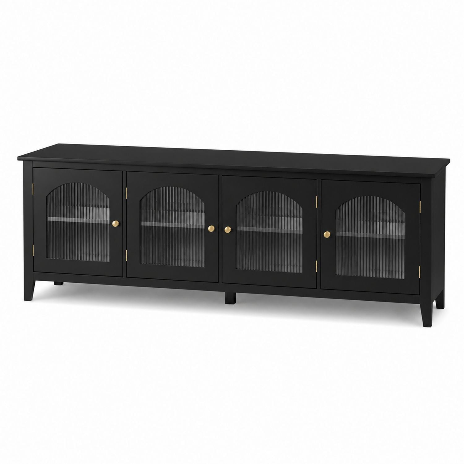 Black Wood Entertainment Center with Tempered Glass Doors 180cm