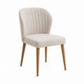 Beige Fabric Dining Chair with Wood Legs