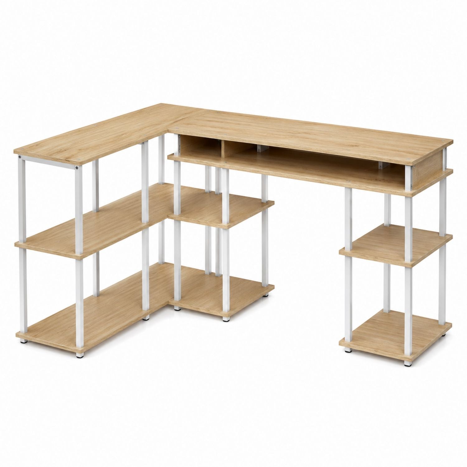 L-Shaped Corner Console Table Steel and MDF Oak 160x120x74 cm