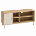 Wood TV Stand with Shelves and Cabinet Natural Finish 120cm