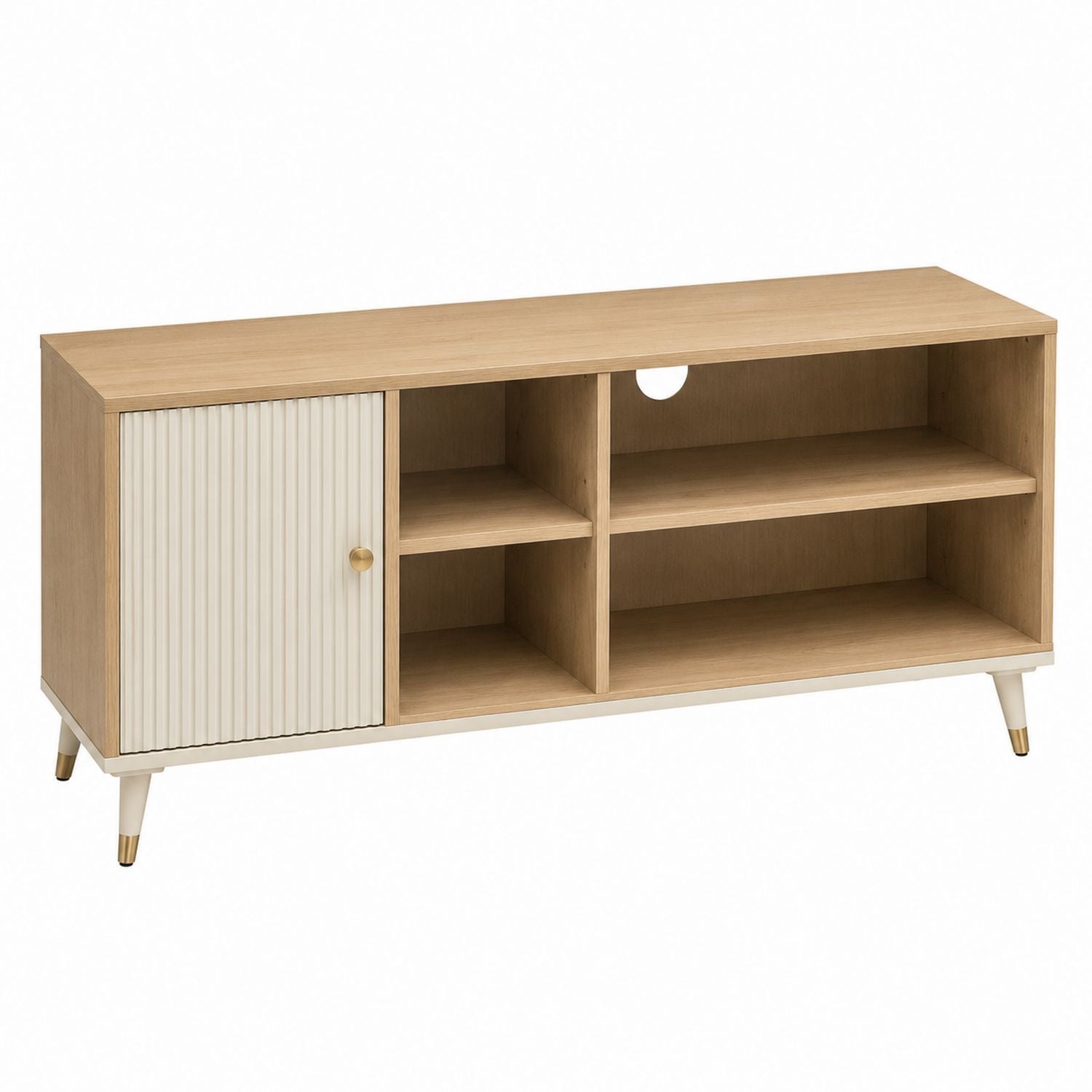 Wood TV Stand with Shelves and Cabinet Natural Finish 120cm