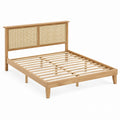 Wooden Bed Frame with Cane Headboard Natural Finish
