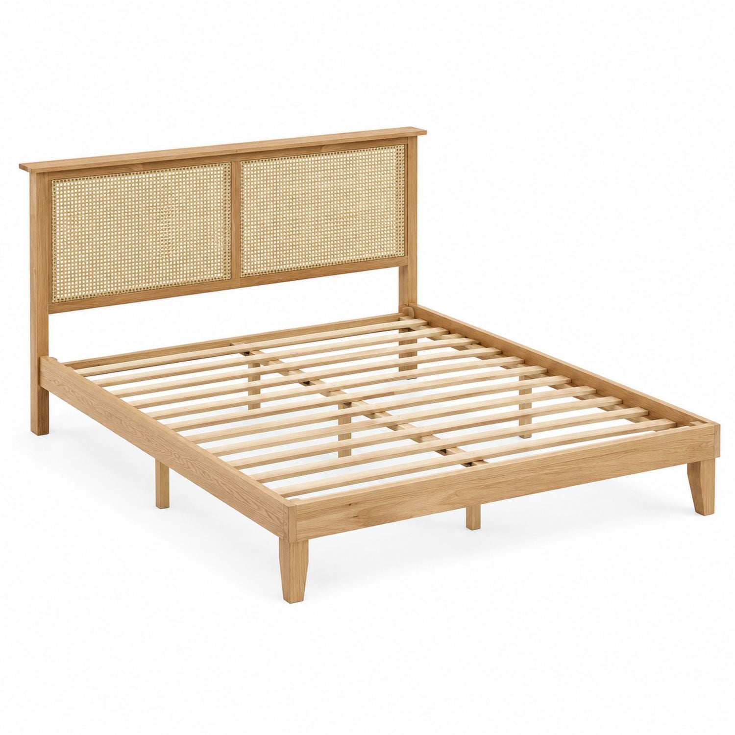 Wooden Bed Frame with Cane Headboard Natural Finish