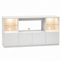 White TV Stand with Tempered Glass Shelves and LED Lights 180cm