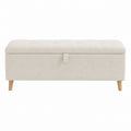Fabric Upholstered Storage Bench with Wood Legs Beige 120cm