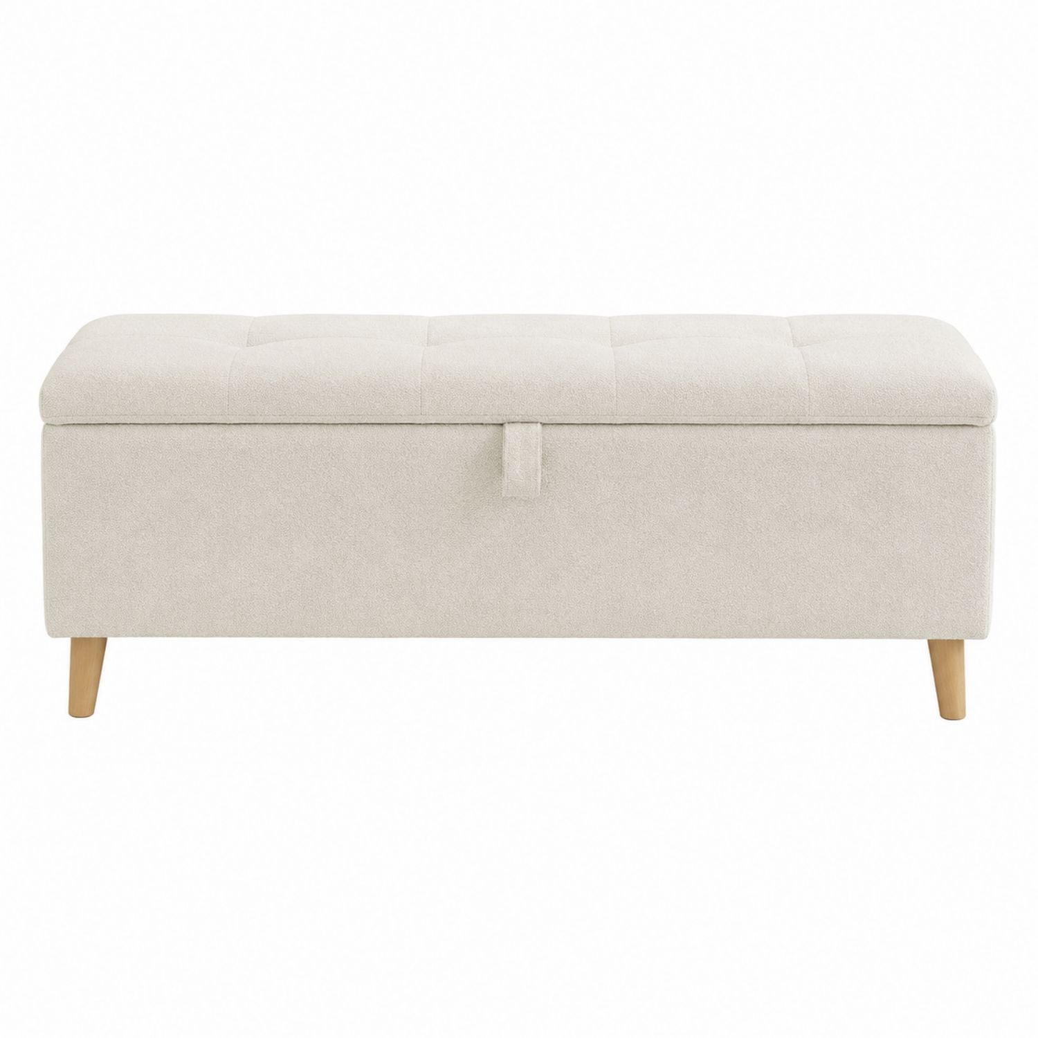 Fabric Upholstered Storage Bench with Wood Legs Beige 120cm