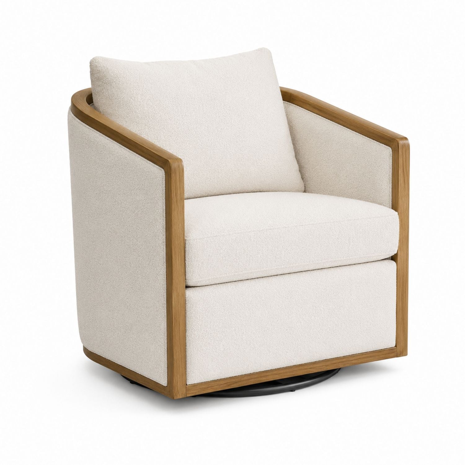 Swivel Chair Boucle Fabric with Wood Frame Beige