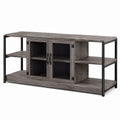 Gray Wood and Steel Storage Cabinet with Mesh Doors