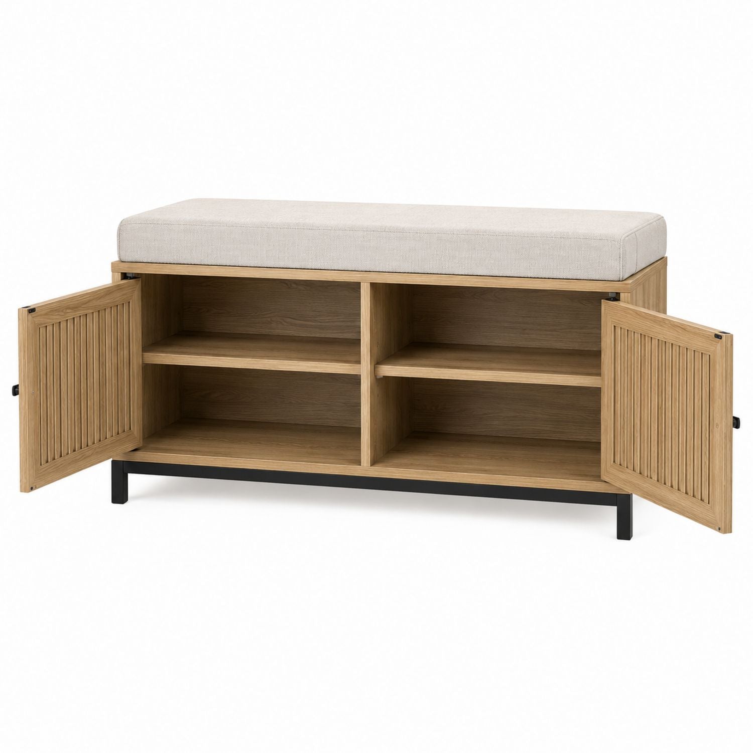 Wood Storage Bench with Cushioned Seat 120cm
