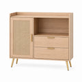 Oak Wood Sideboard with Rattan Door and Metal Legs 31.5in x 35.4in x 15.7in