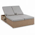 Rattan Double Chaise Lounge with Adjustable Backrest and Cushions in Gray and Beige
