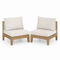 Teak Outdoor Sofa Set with Beige Polyester Cushions 2-Piece