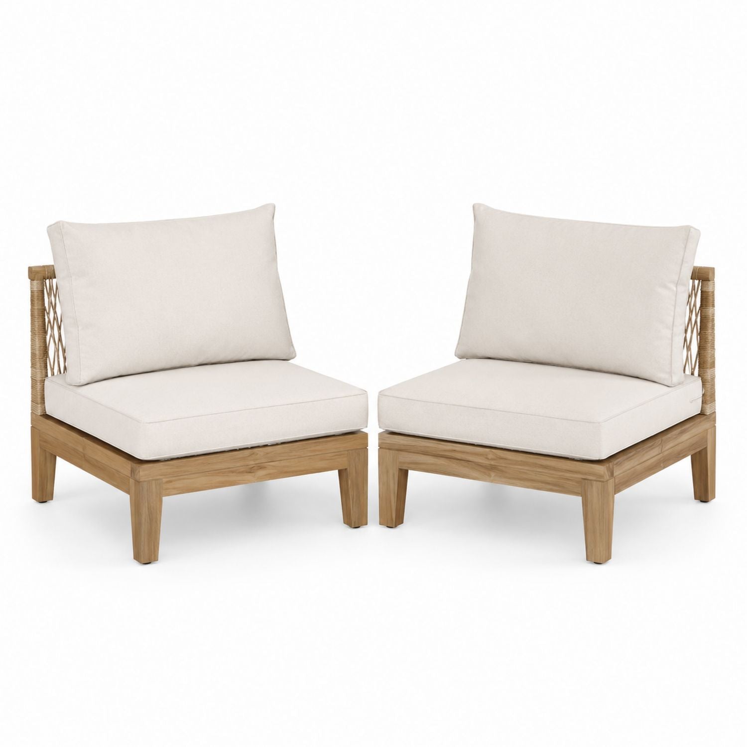 Teak Outdoor Sofa Set with Beige Polyester Cushions 2-Piece