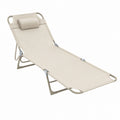 Beige Folding Outdoor Lounge Chair with Steel Frame and Textilene Fabric