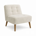 Beige Bouclé Fabric Lounge Chair with Solid Wood Legs 75cm Height