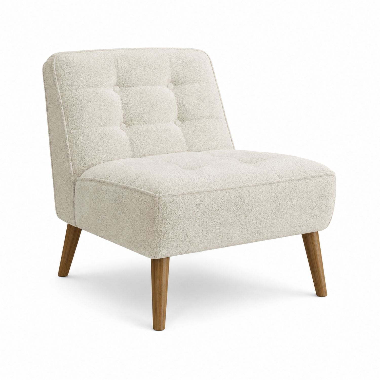 Beige Bouclé Fabric Lounge Chair with Solid Wood Legs 75cm Height