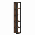 Tall Metal and Wood Bookcase Black Frame Brown Shelves 5 Tier