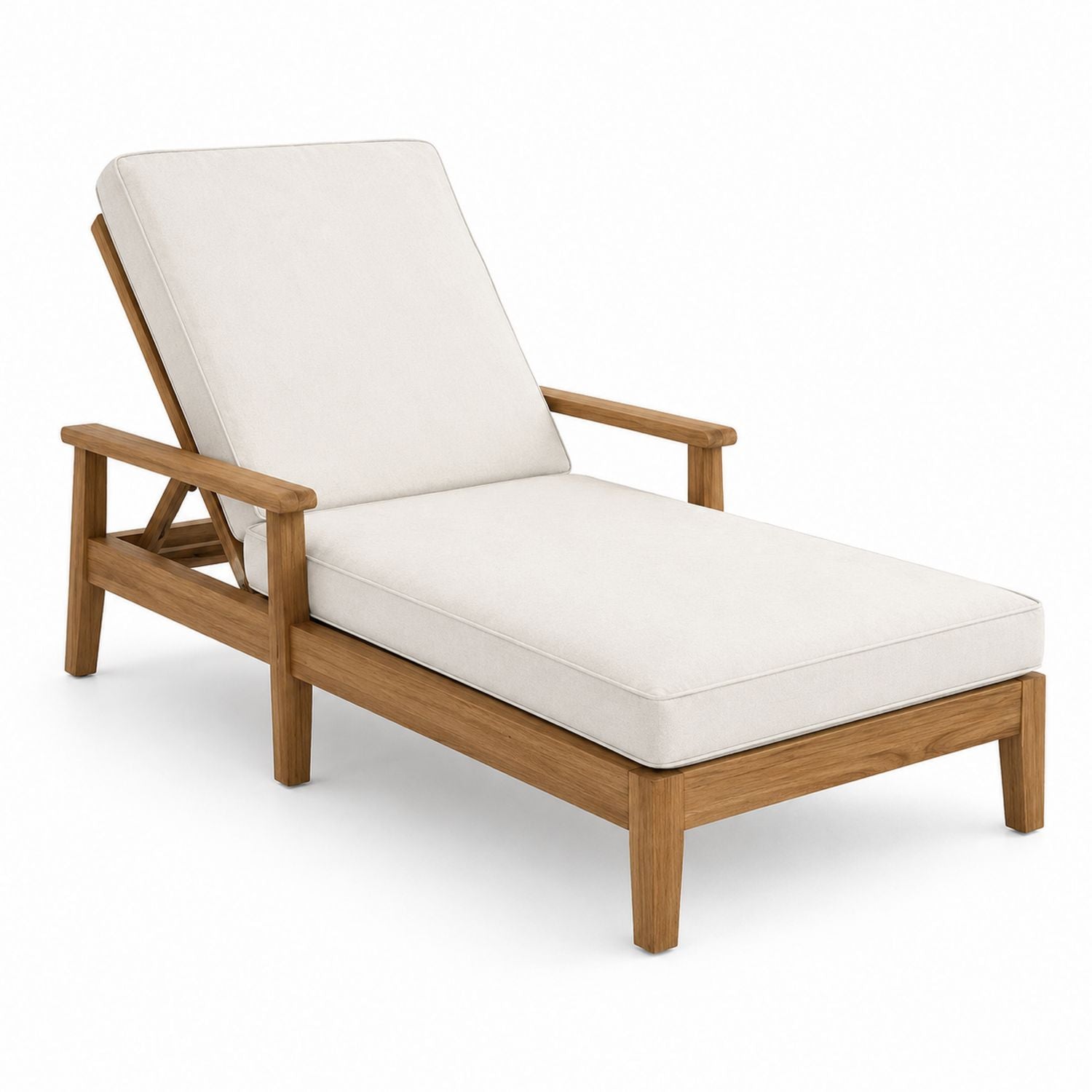 Teak Chaise Lounge with Polyester Cushion Beige