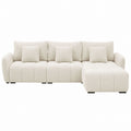 Beige Fabric L-Shaped Sectional Sofa with Cushions