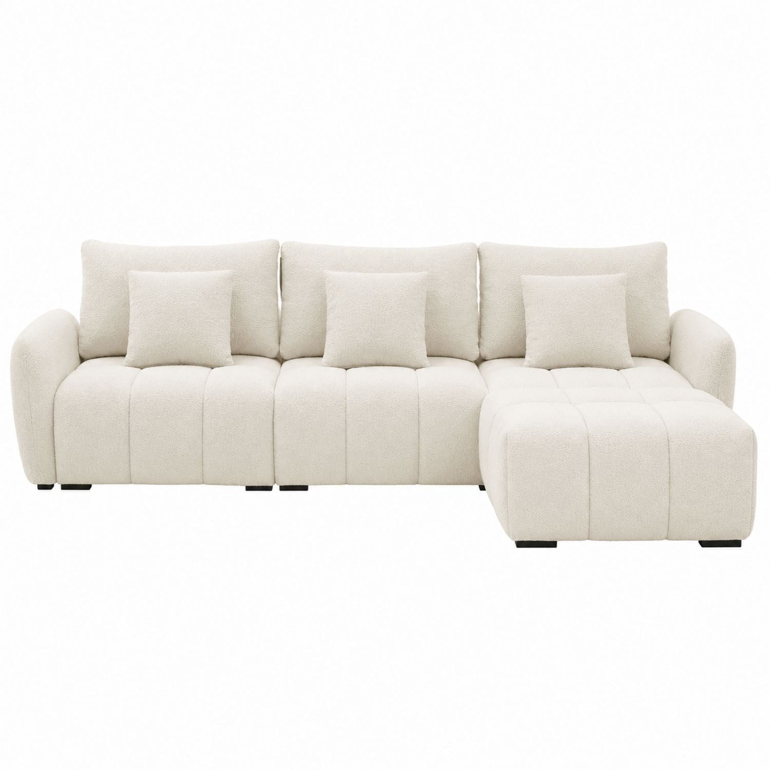 Beige Fabric L-Shaped Sectional Sofa with Cushions