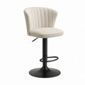 Adjustable Beige Fabric Swivel Chair with Black Metal Base