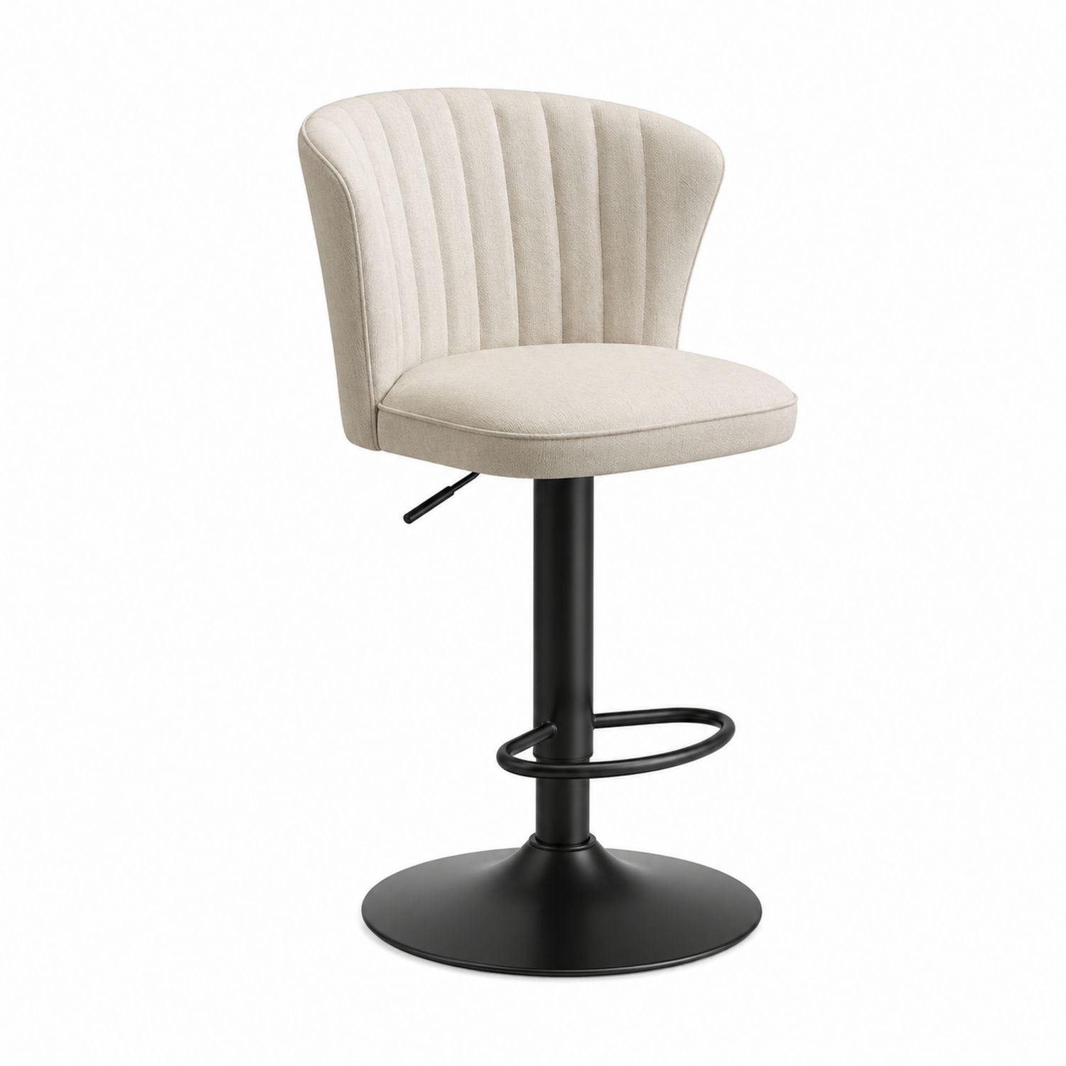 Adjustable Beige Fabric Swivel Chair with Black Metal Base