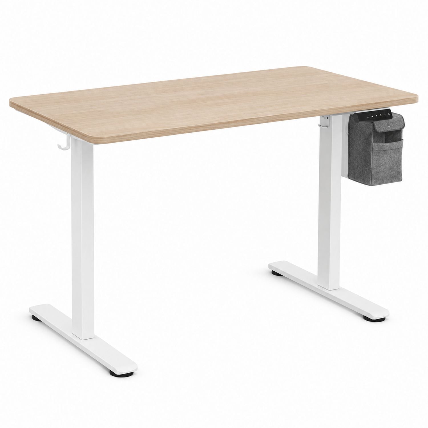 Adjustable Height Desk with Oak Veneer and White Metal Frame