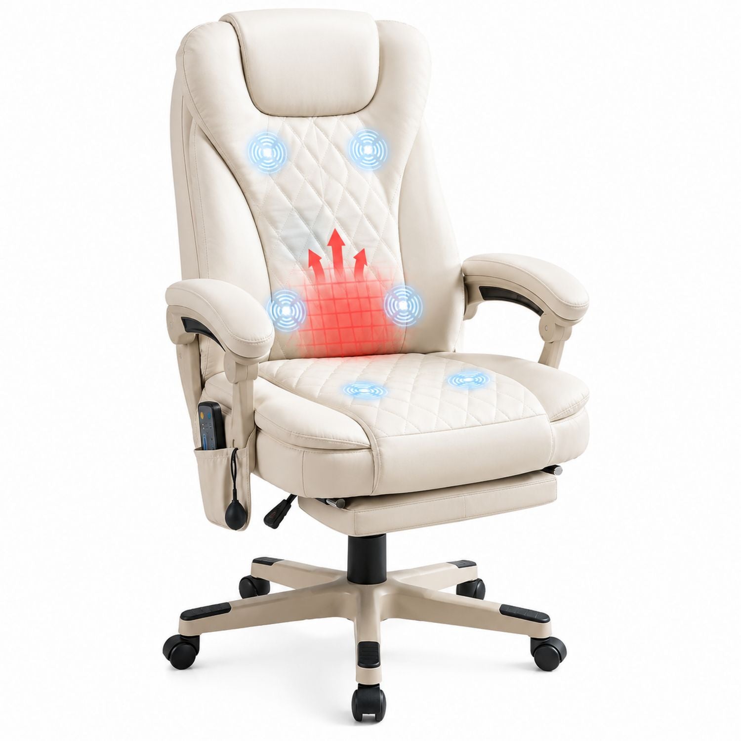 PU Leather Heated Massage Office Chair with Adjustable Height and Recline in Cream