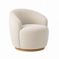 Boucle Fabric Swivel Armchair with Oak Base, Beige, 77cm Height