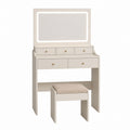 Beige Wood Vanity Set with LED Mirror and Stool