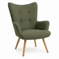 Green Fabric Wingback Chair with Wooden Legs