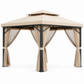 Outdoor Metal Frame Gazebo with Beige Polyester Canopy 3x3m