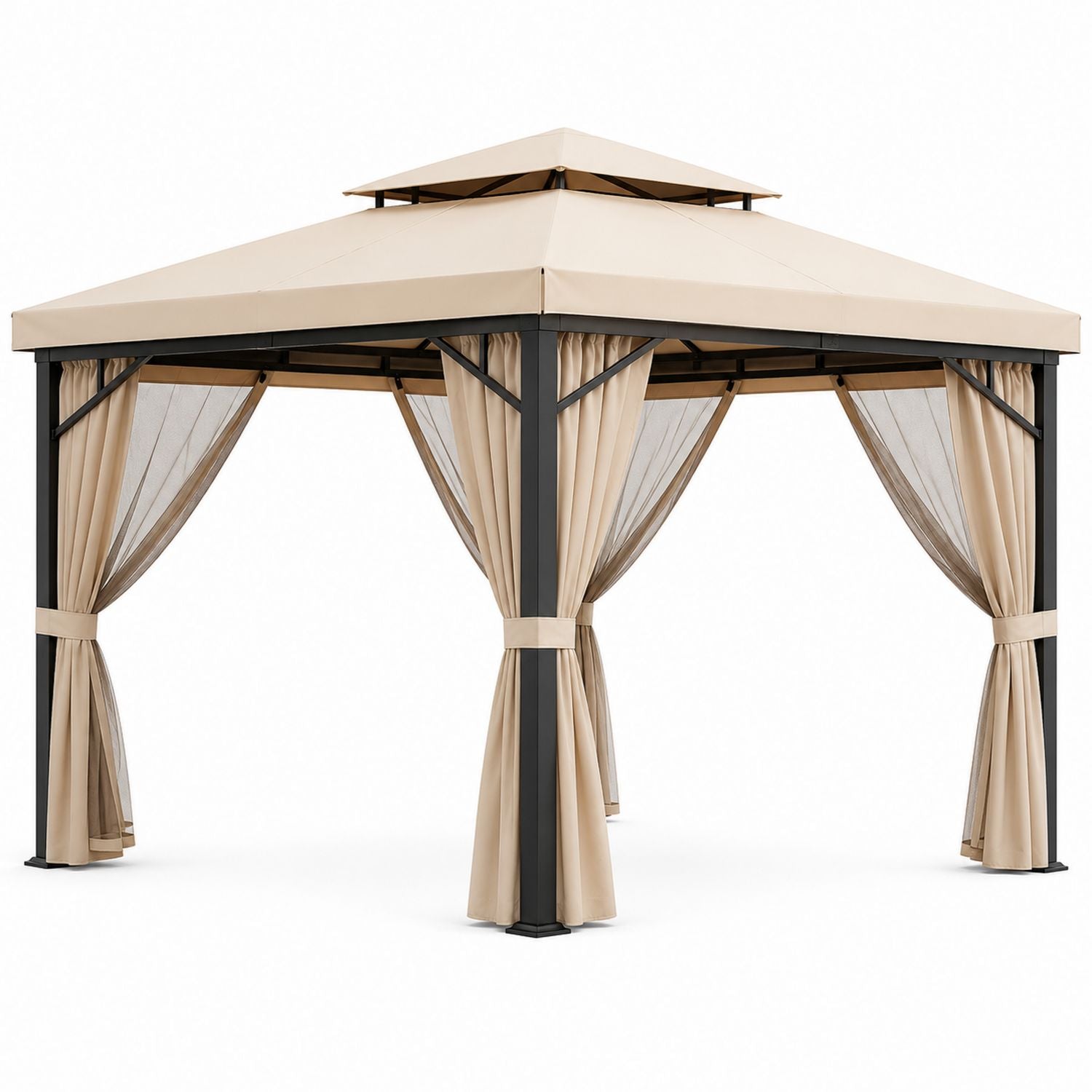 Outdoor Metal Frame Gazebo with Beige Polyester Canopy 3x3m