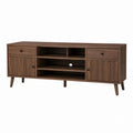 Walnut Wood TV Stand with Storage Cabinets and Drawers