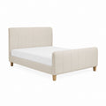 Beige Polyester Upholstered Bed Frame with Wood Legs