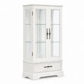 White Wood Display Cabinet with Tempered Glass Shelves and Drawer