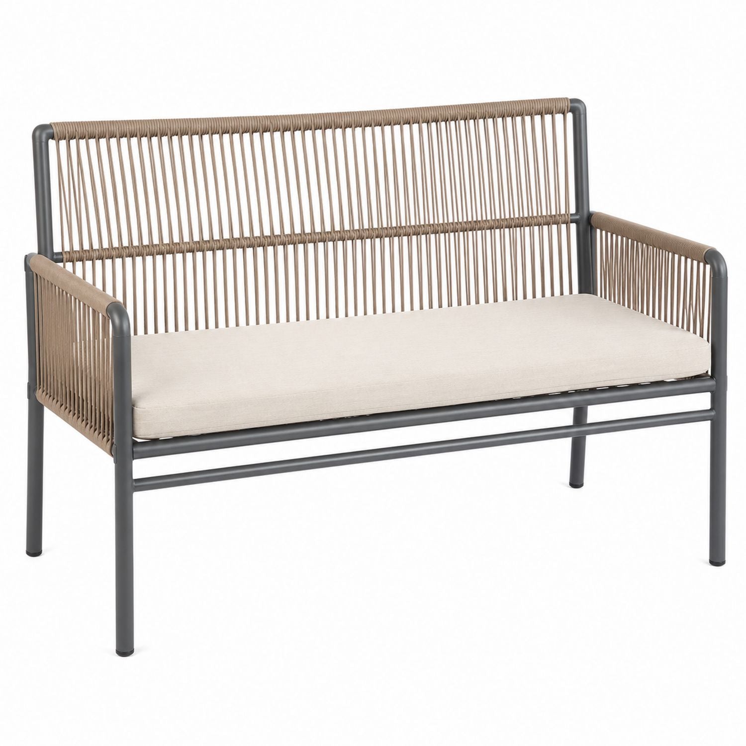 Outdoor Steel Frame Bench with Beige Cushion