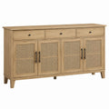 Wooden Sideboard with Cane Doors and Drawers Light Brown 150cm x 40cm x 80cm
