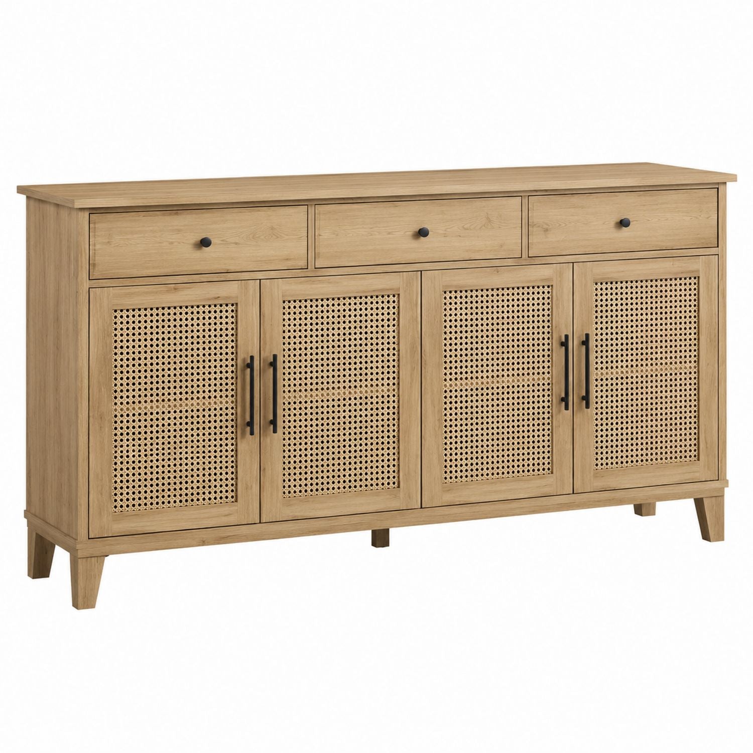 Wooden Sideboard with Cane Doors and Drawers Light Brown 150cm x 40cm x 80cm