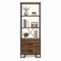 Industrial Bookcase with Metal Frame and Wood Shelves