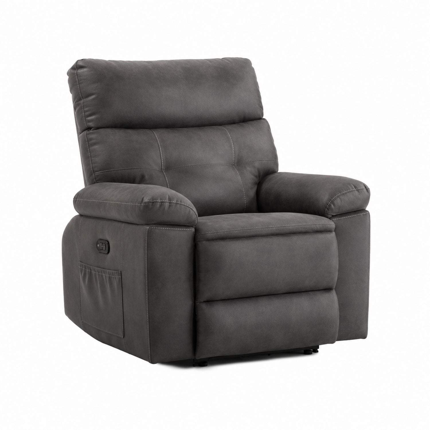 Recliner Chair Faux Leather Gray Single Seat 110cm High