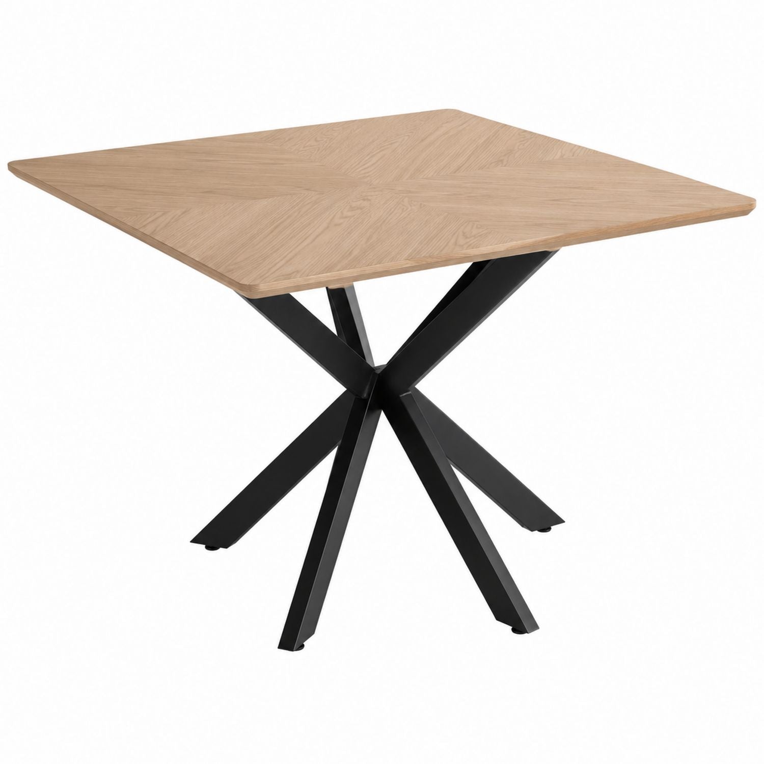 Square Oak Veneer Dining Table with Black Metal Legs 100cm