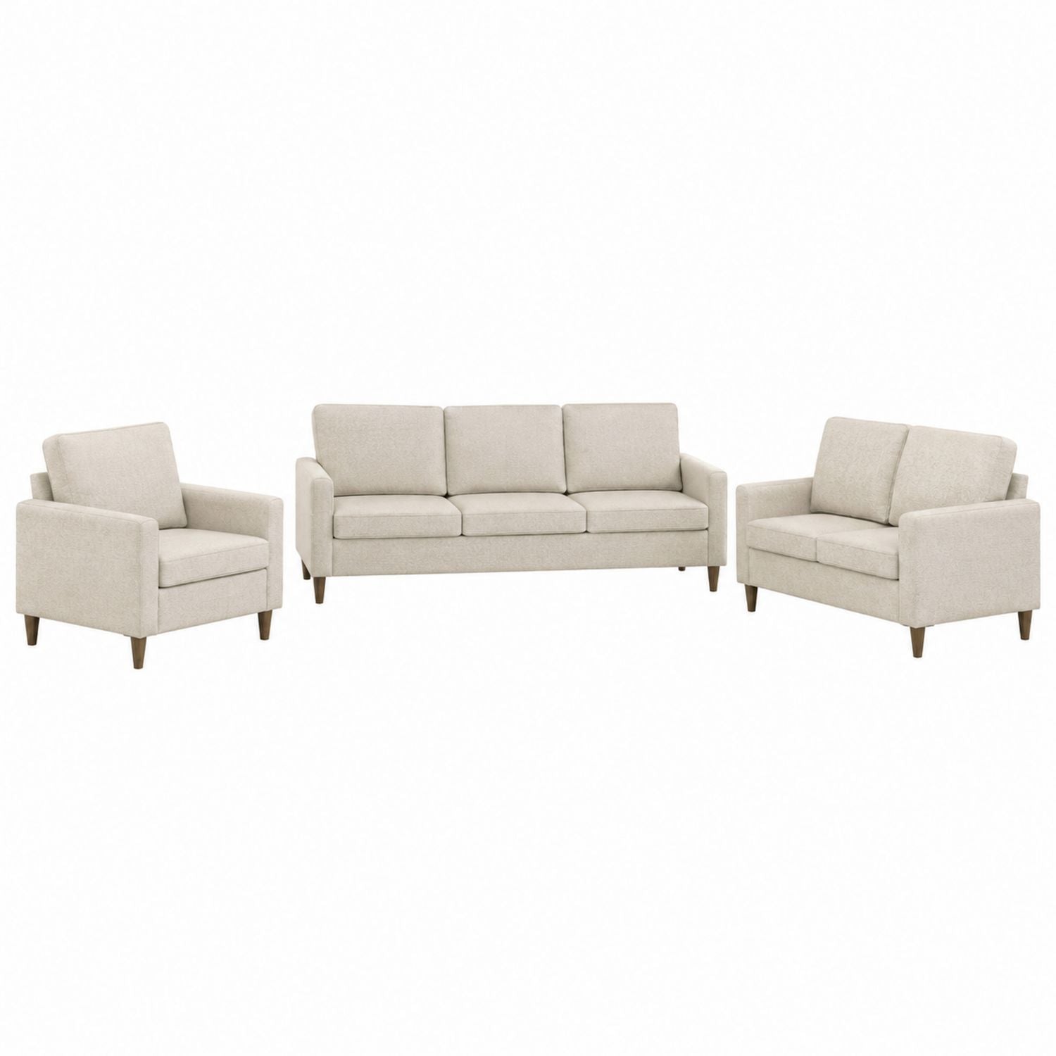 3 Piece Fabric Sofa Set with Chair, Loveseat and 3-Seater Couch - Solid Wood Frame