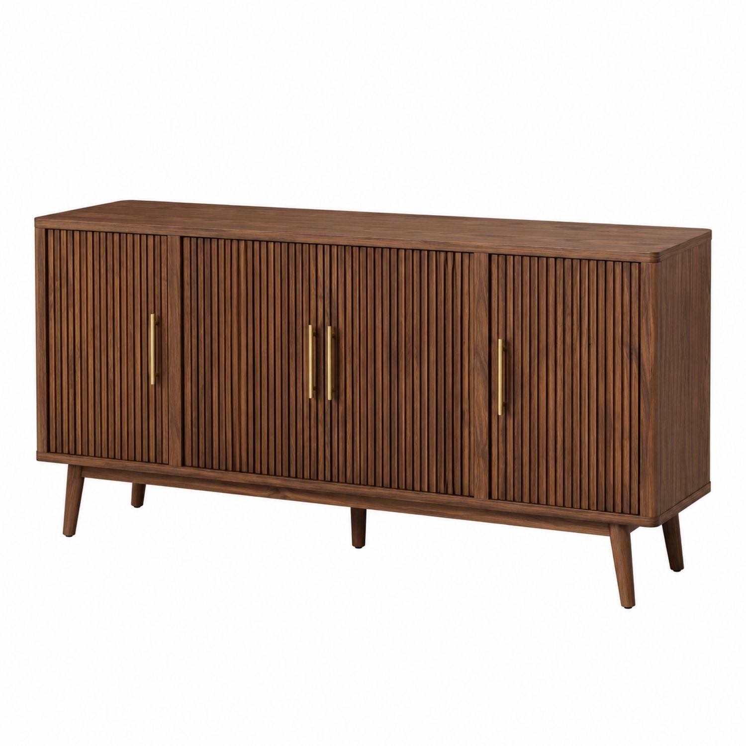 Walnut Wood Sideboard with Brass Handles