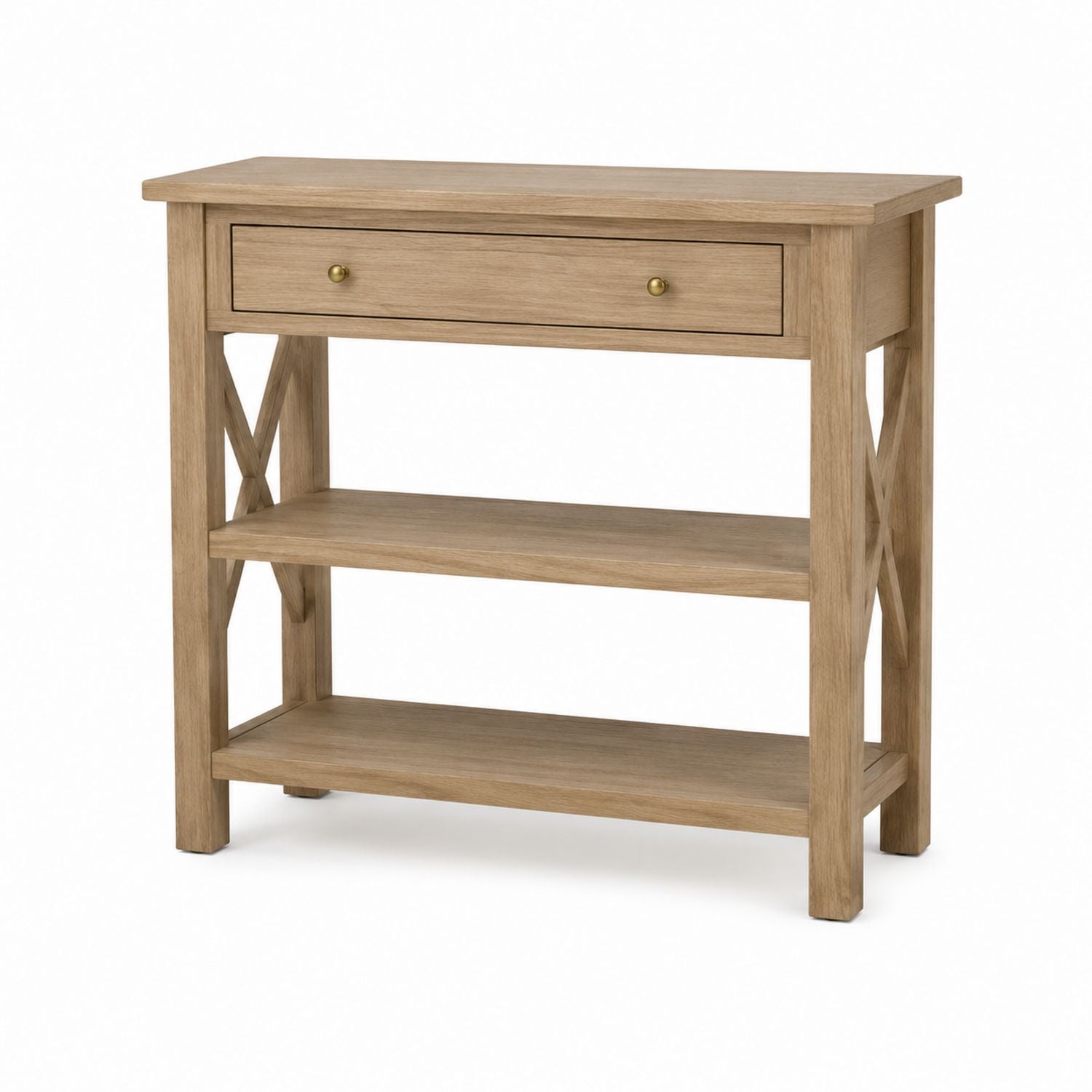Console Table Solid Wood with Drawer and Shelves 80x30x80cm