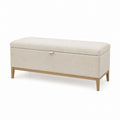 Beige Linen Fabric Storage Bench with Solid Wood Frame